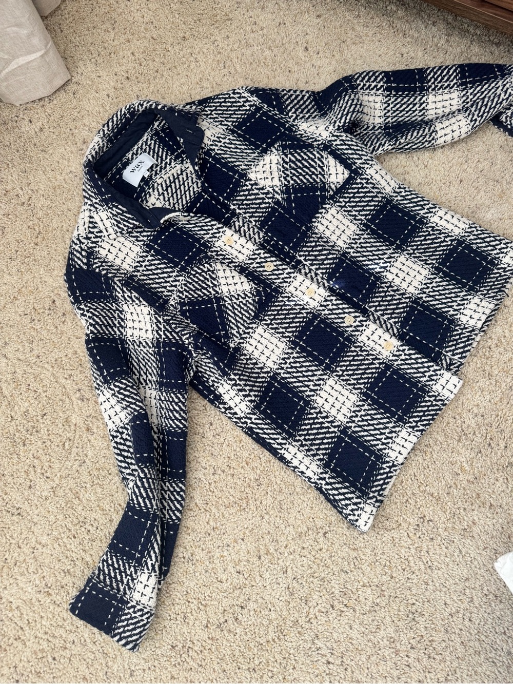 Men’s Wax London Plaid Knit Shacket - Navy & Cream